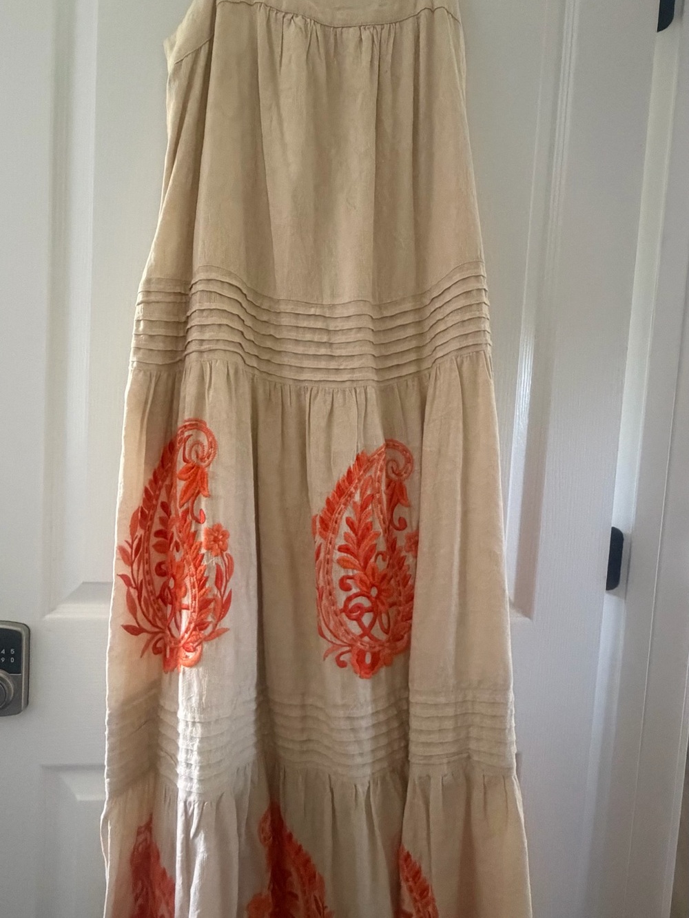 Anthropologie Cream Maxi Dress with Orange Paisley Embroidery - Picture 4 of 4